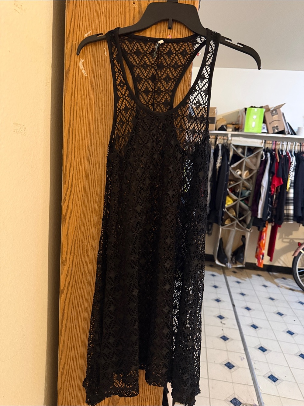 Black Lace Crochet Racerback  - Women's